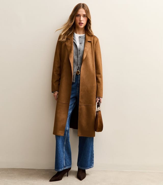 New Look Women's Tan Faux Suede Belted Duster Coat New Look - 2
