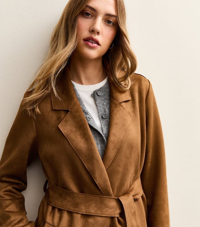 New Look Women's Tan Faux Suede Belted Duster Coat New Look - 3