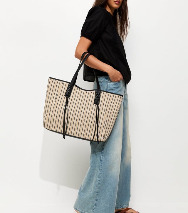 New Look Black Striped Canvas Tote Bag New Look - 2