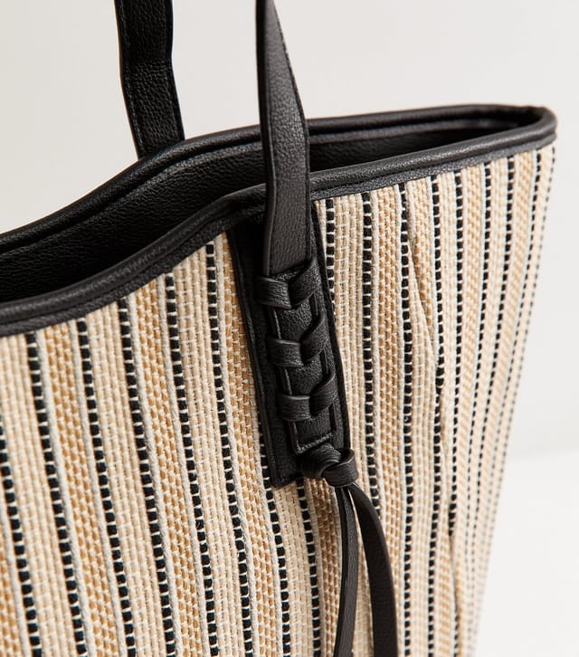 New Look Black Striped Canvas Tote Bag New Look - 3