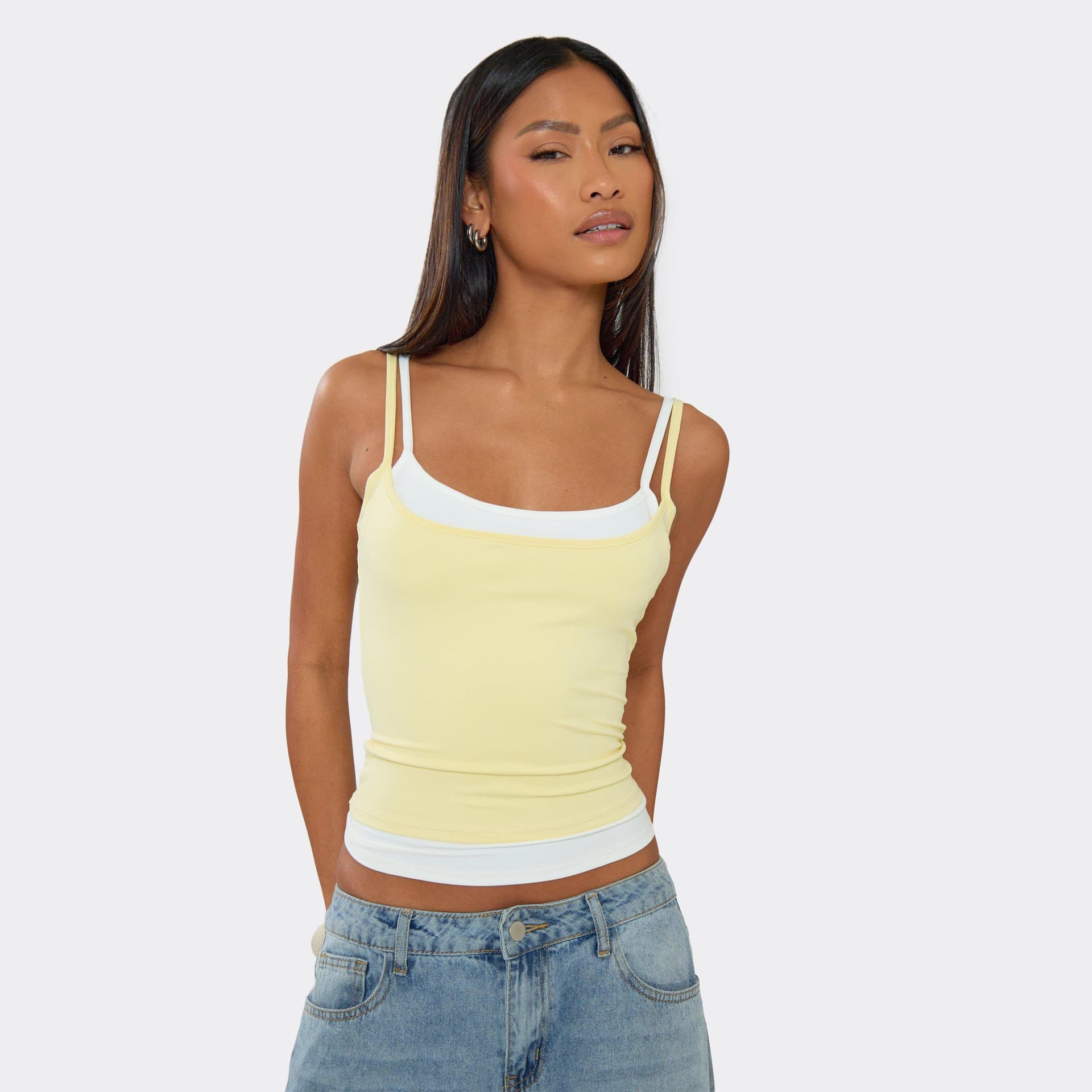 EGO EGO Strappy Double Layer Vest Top in Lemon