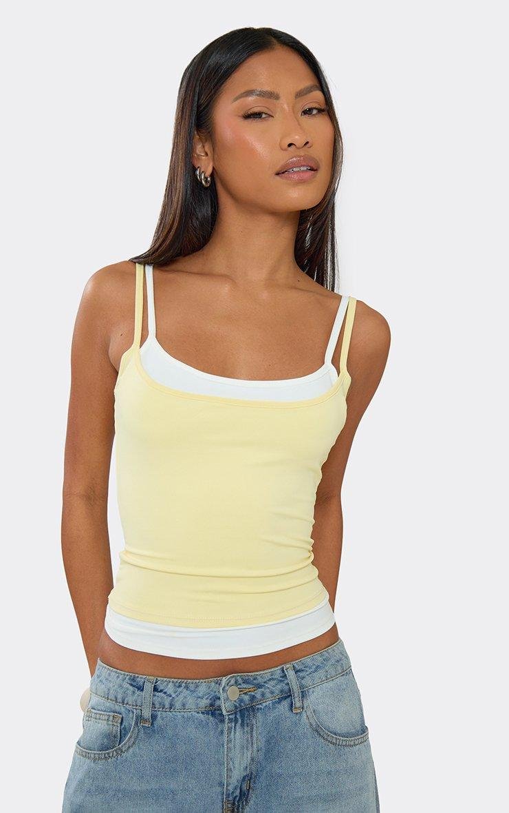 EGO Strappy Double Layer Vest Top In Lemon, Women's Size UK 6 - 2