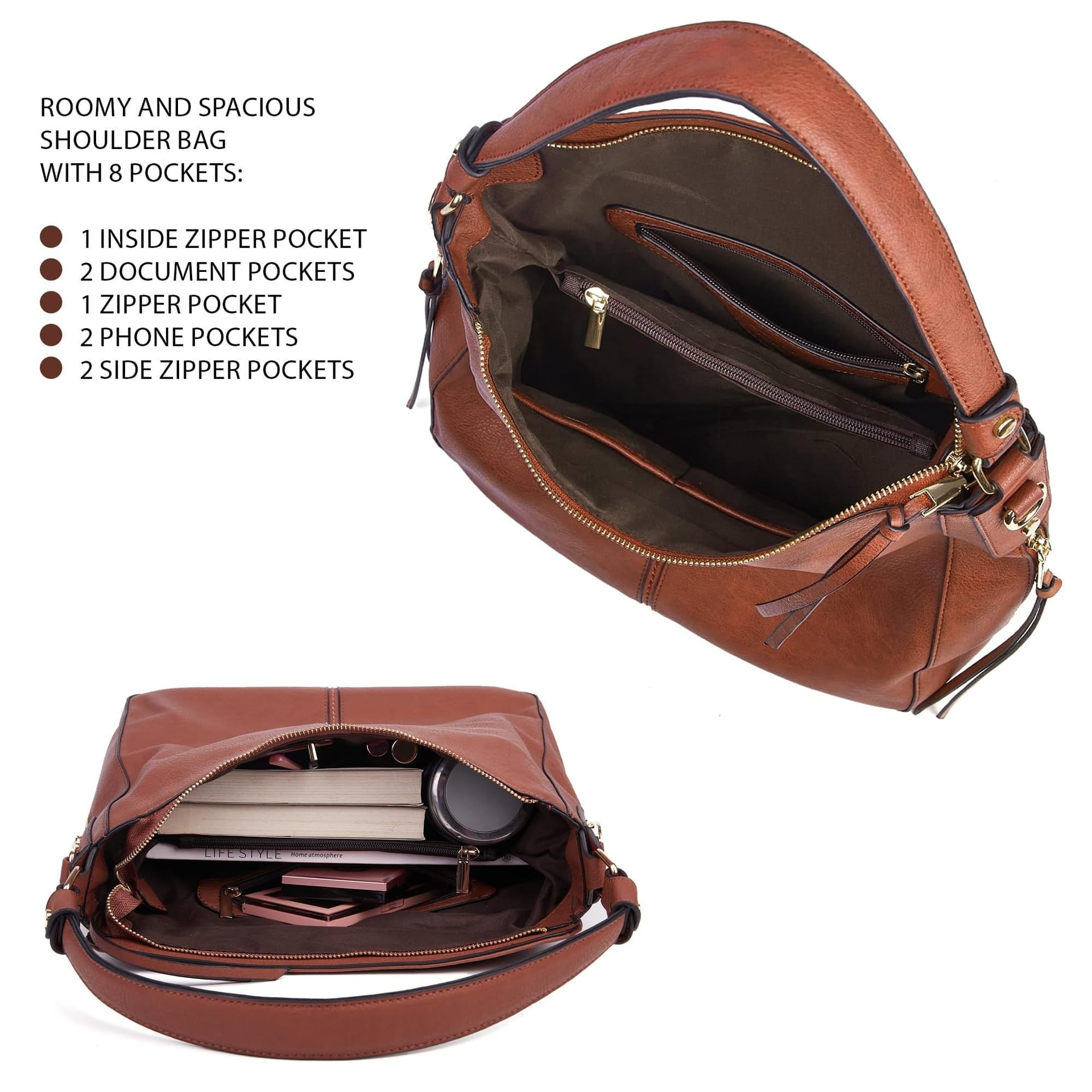Woodland Leathers Woodland Leathers Women's Hobo Shoulder Bag in Dark Brown - 4