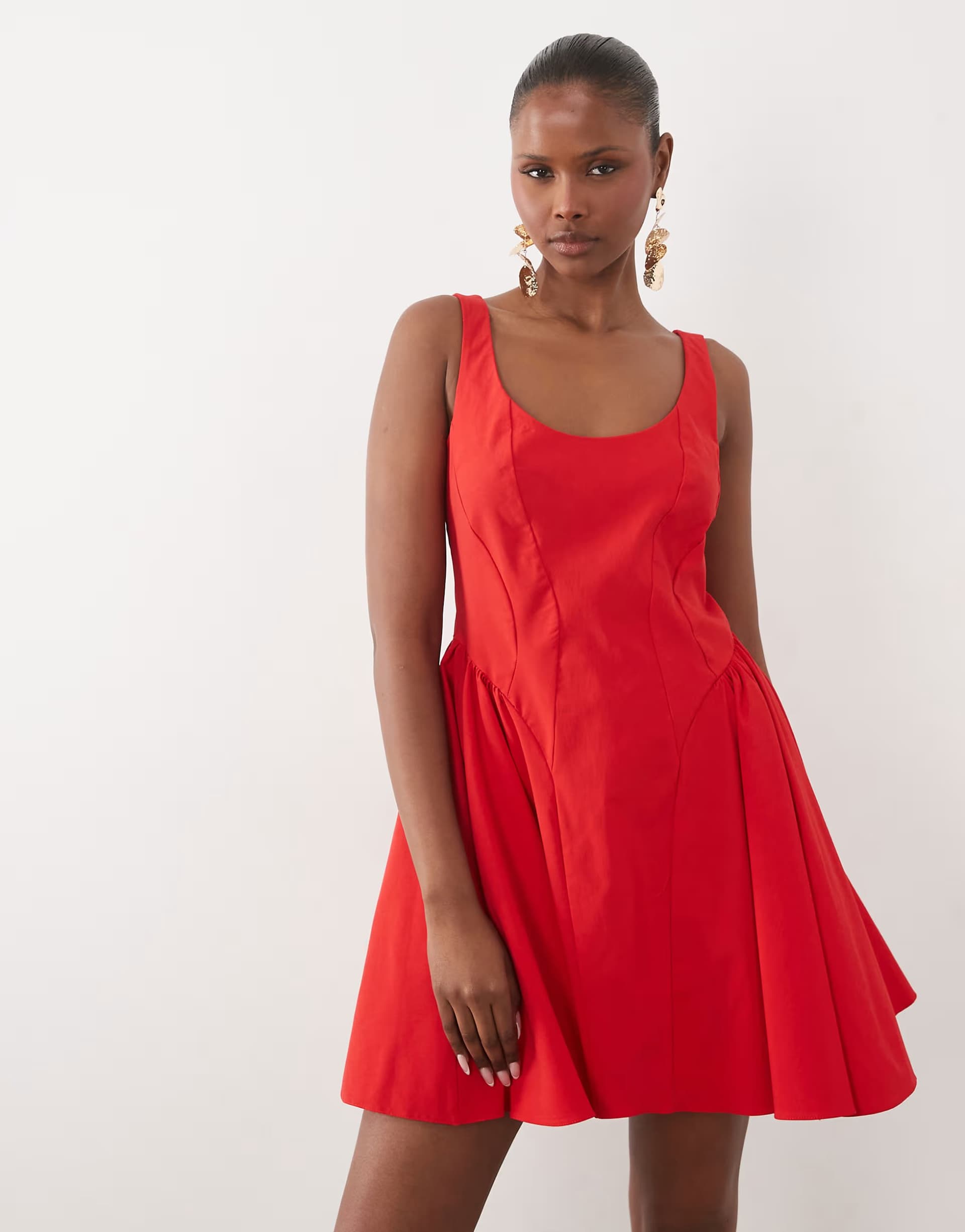 ASOS ASOS DESIGN scoop neck bengaline structured flippy mini dress in red
