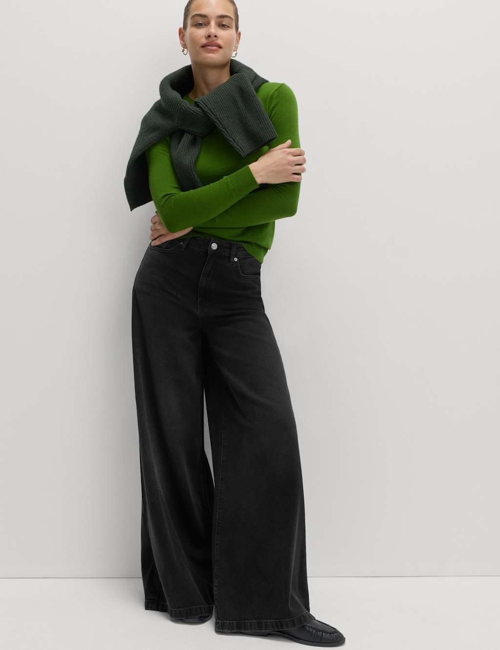 Marks & Spencer M&S Lyocell™ Blend Wide Palazzo Leg Jeans Black - 1