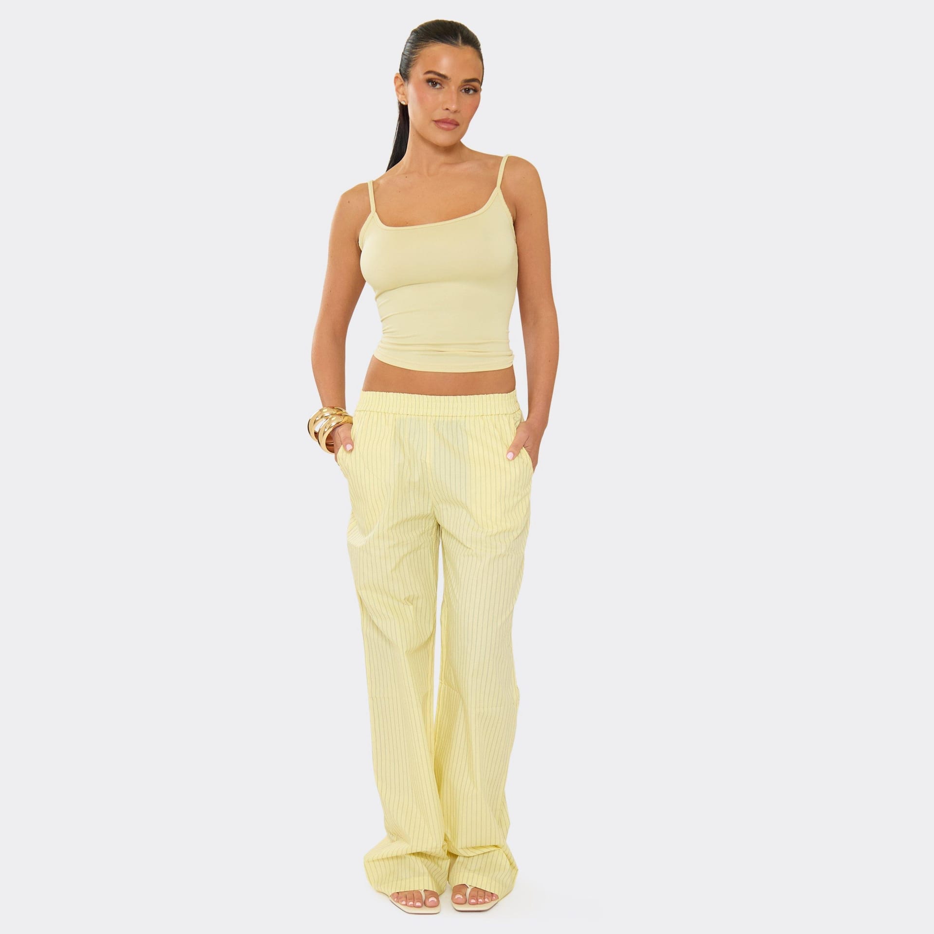EGO Yellow Pinstripe Wide Leg Trousers