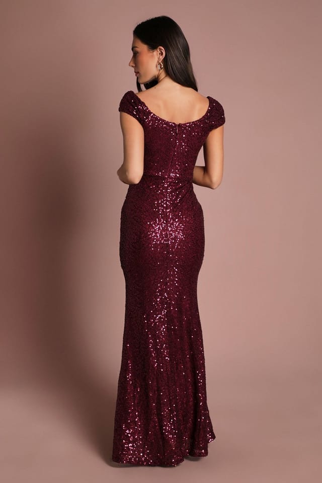 Coast Coast Women's Sequin Cowl Neck Maxi Dress in Red - 3