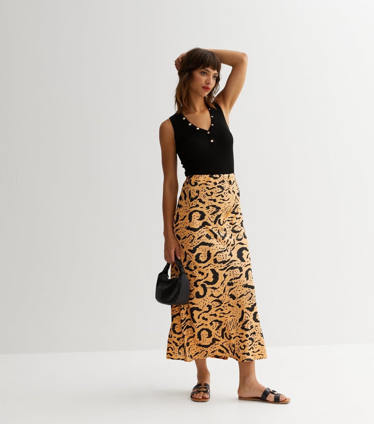 Influence Women's Black Animal Print Midi Skirt Influence New Look