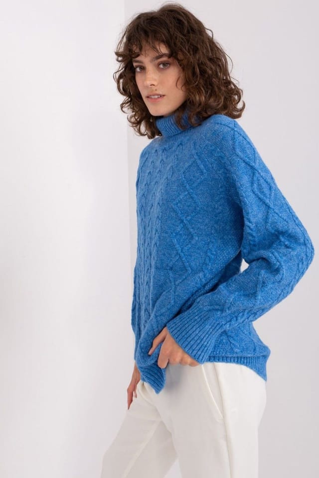 Love Lace Love Lace Women's Plaid Textured Turtleneck Sweater in Blue - 2