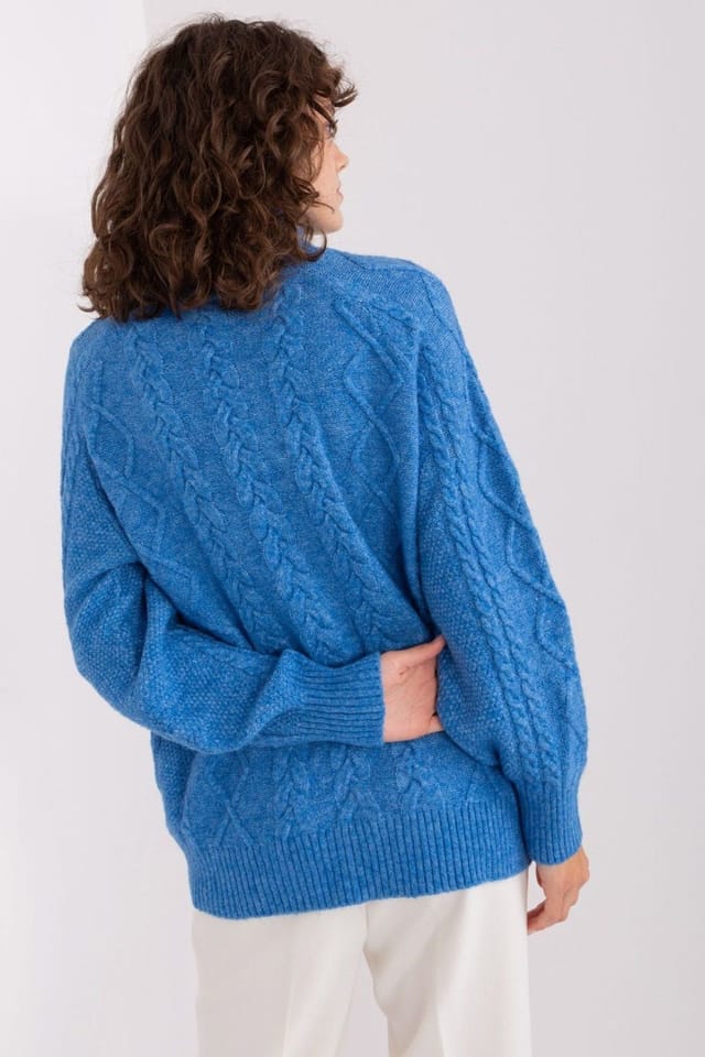 Love Lace Love Lace Women's Plaid Textured Turtleneck Sweater in Blue - 3