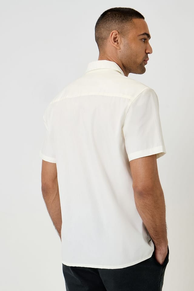 Threadbare Threadbare Men's Patch Embroidered Cotton Short Sleeve Shirt in Natural - 2