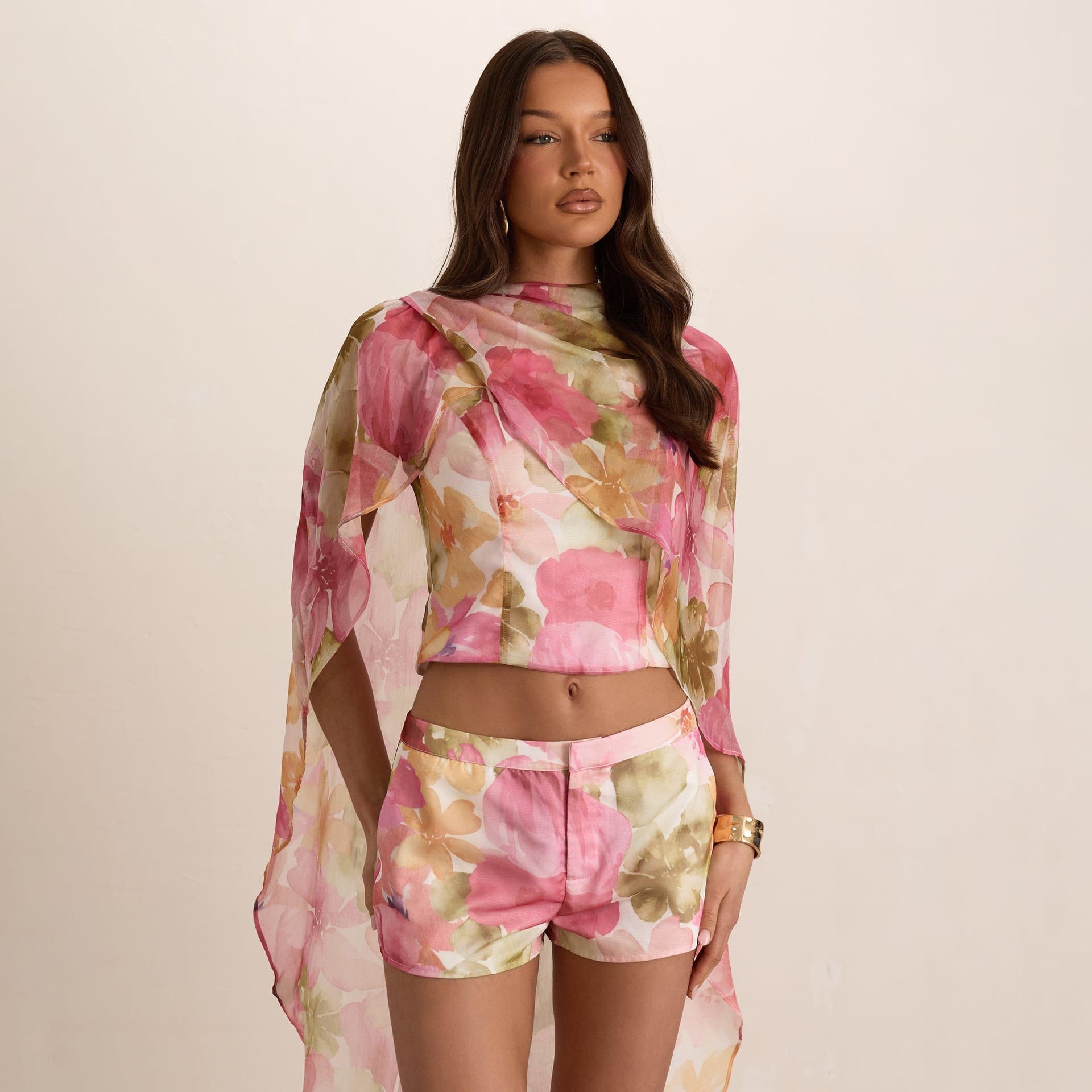 EGO EGO Pink Floral Print Tailored Shorts For Women