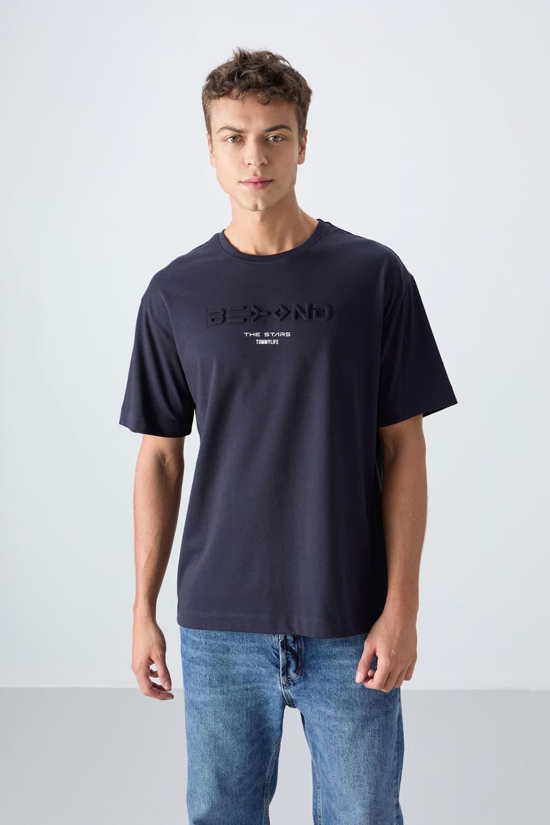 Tommy Life Tommy Life Men's Oversized Cotton-Polyester Logo T-Shirt in Navy