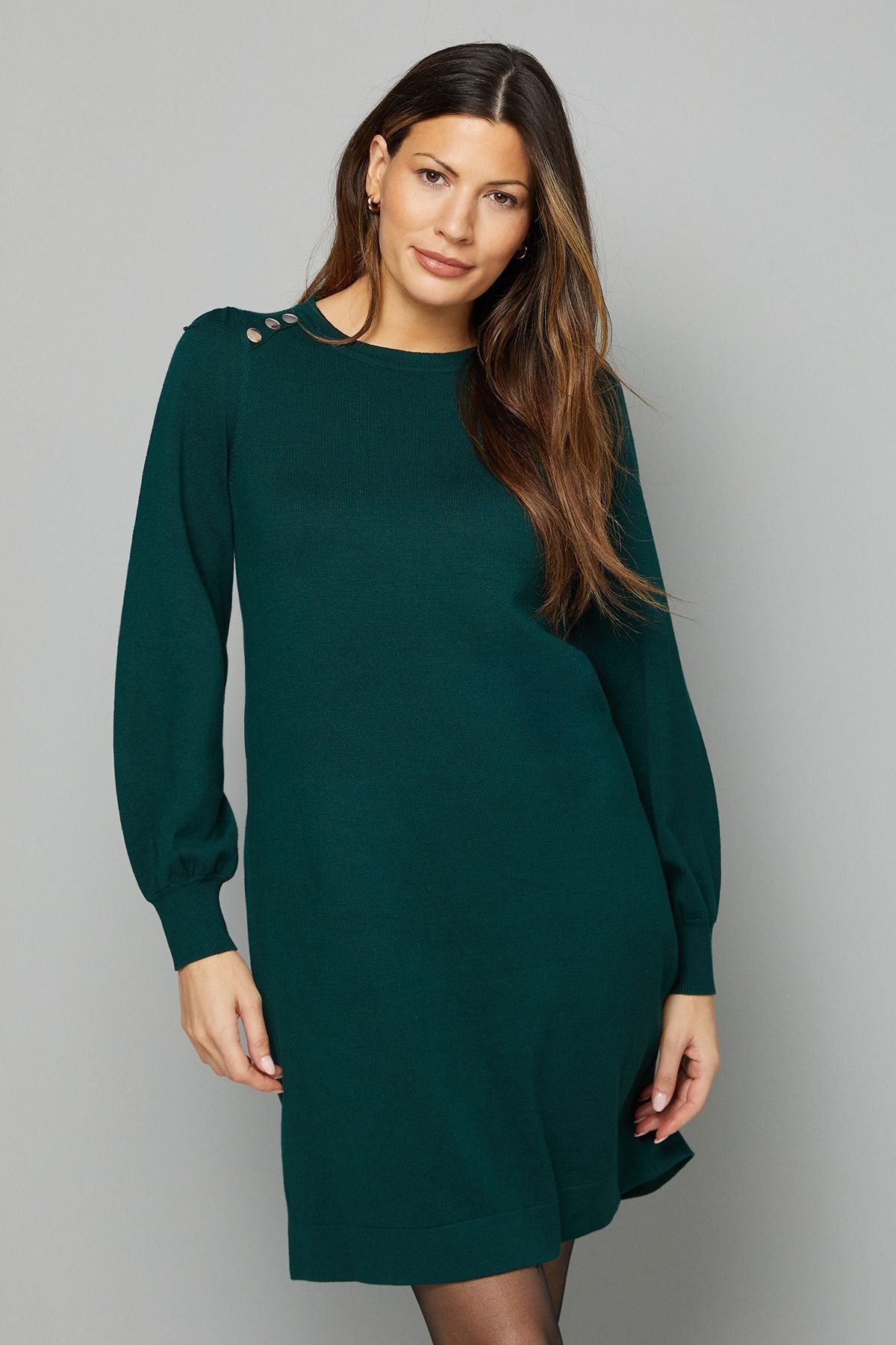 Wallis Wallis Women's Crew Neck Swing Jumper Dress in Green - 2