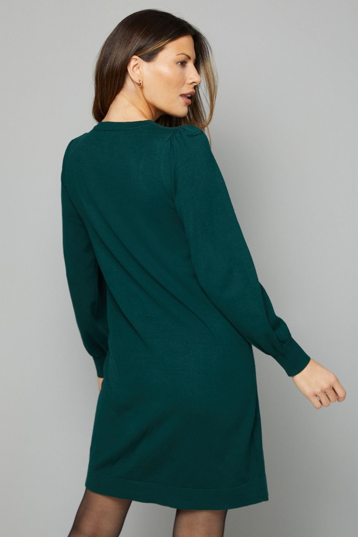 Wallis Wallis Women's Crew Neck Swing Jumper Dress in Green - 3