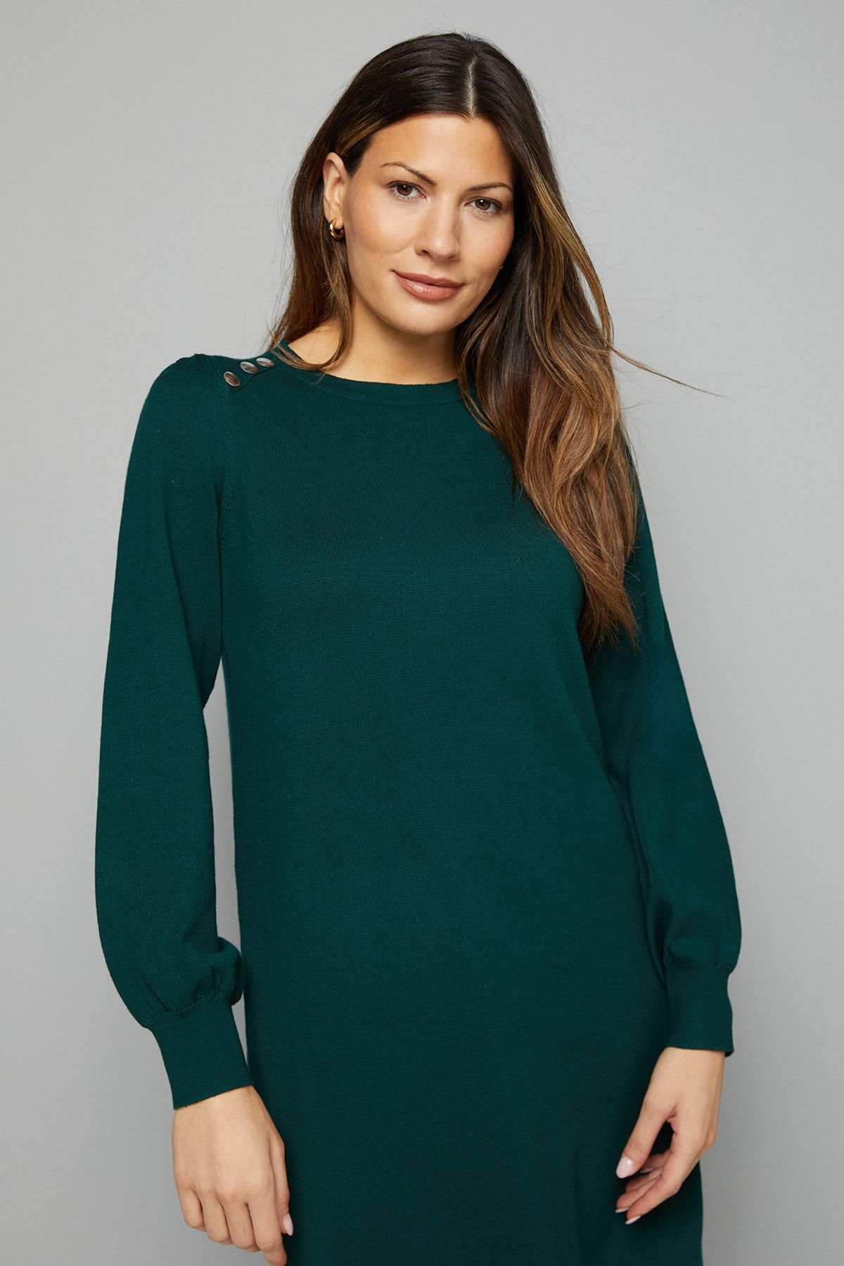 Wallis Wallis Women's Crew Neck Swing Jumper Dress in Green - 4