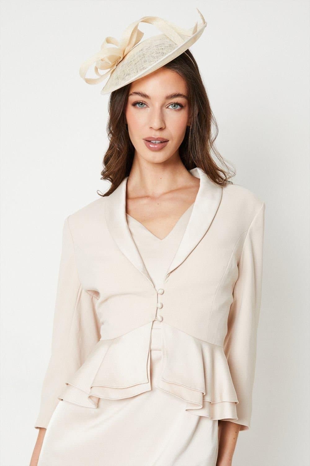 Coast Coast Women's Satin Back Crepe Tailored Jacket With Peplum in Champagne