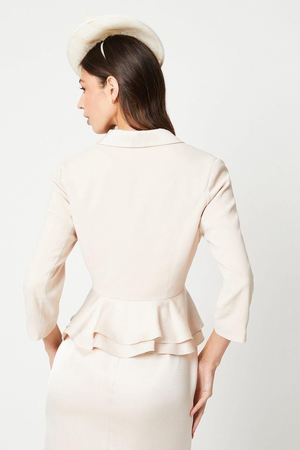 Coast Coast Women's Satin Back Crepe Tailored Jacket With Peplum in Champagne - 3