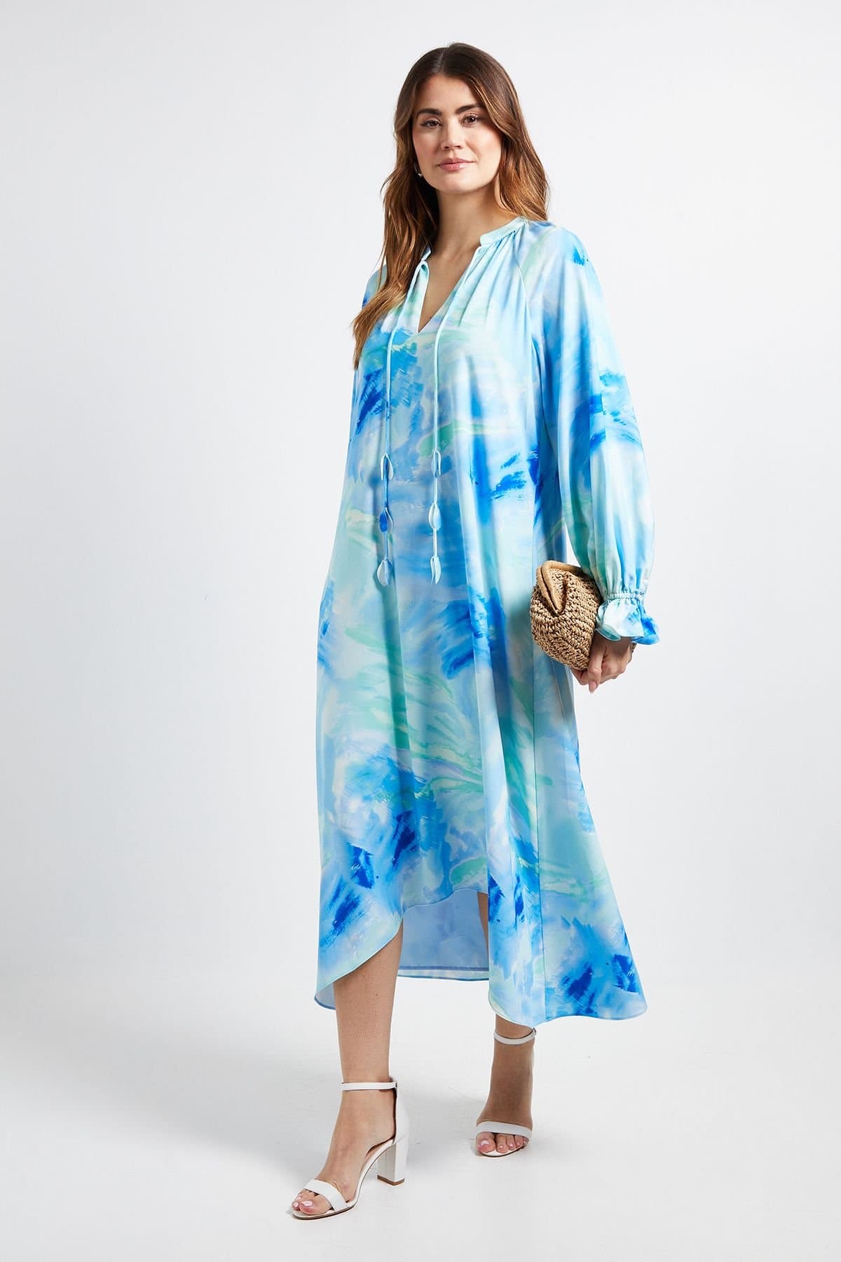 Wallis Wallis Women's Abstract Tie Smock Dress in Blue