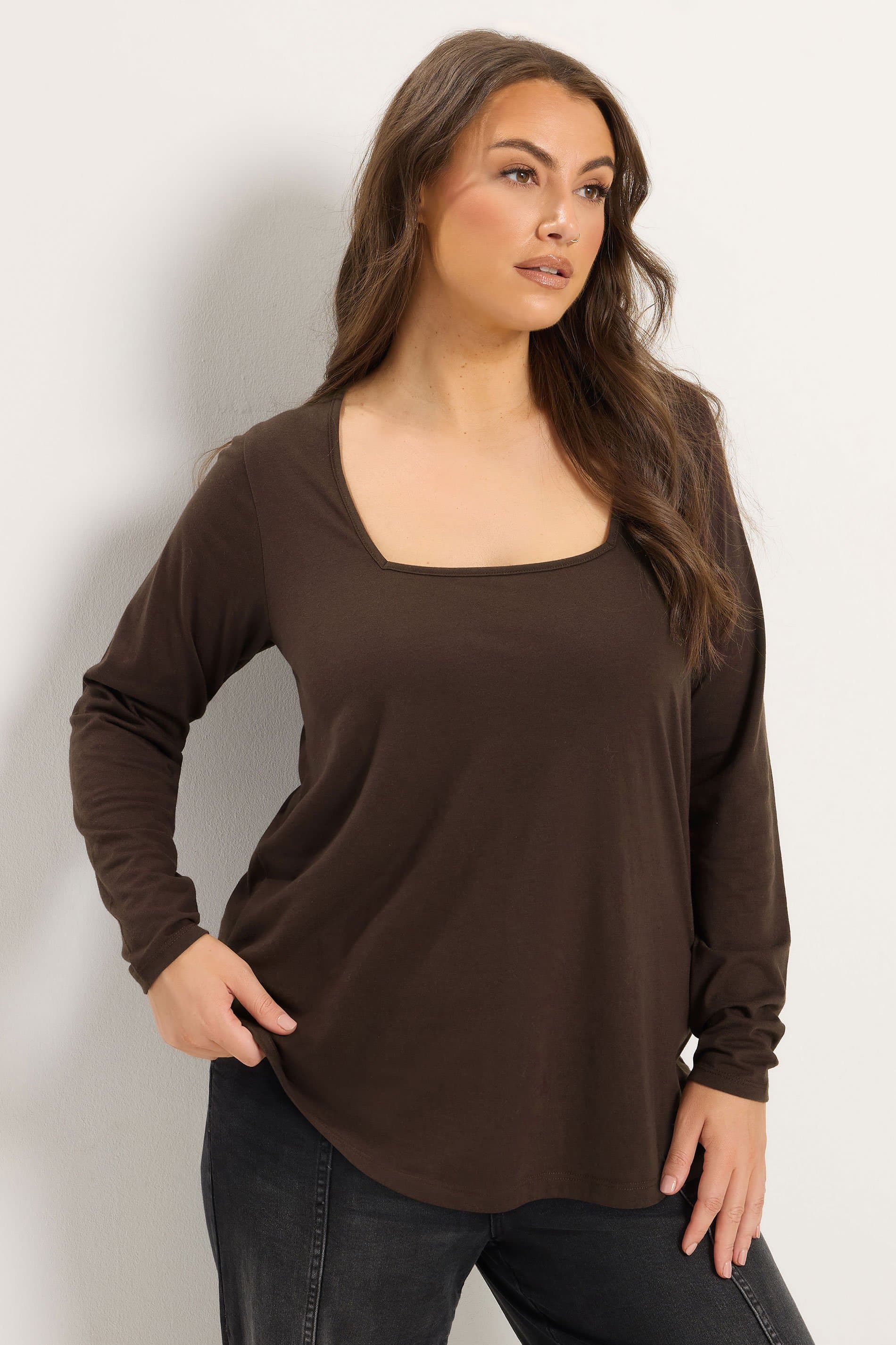 Yours Plus Size Chocolate Brown Square Neck Core Top