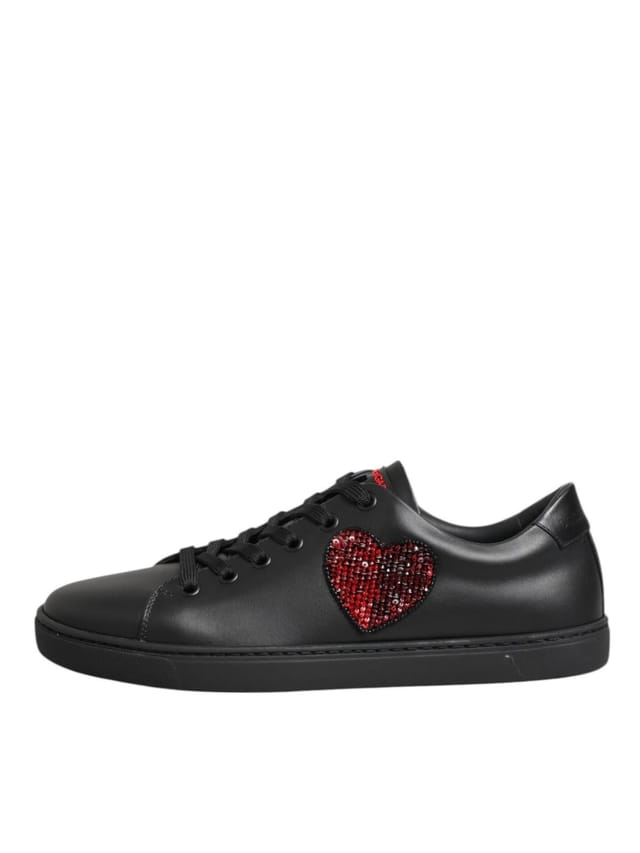 Dolce & Gabbana Dolce & Gabbana Women's Black Leather Crystal Heart Low Top Sneakers Shoes - 2