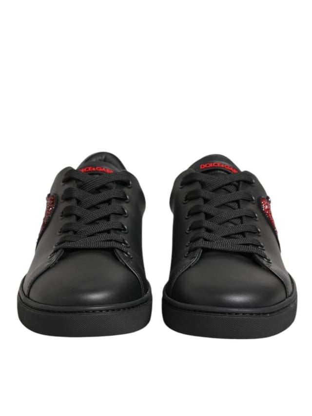 Dolce & Gabbana Dolce & Gabbana Women's Black Leather Crystal Heart Low Top Sneakers Shoes - 3