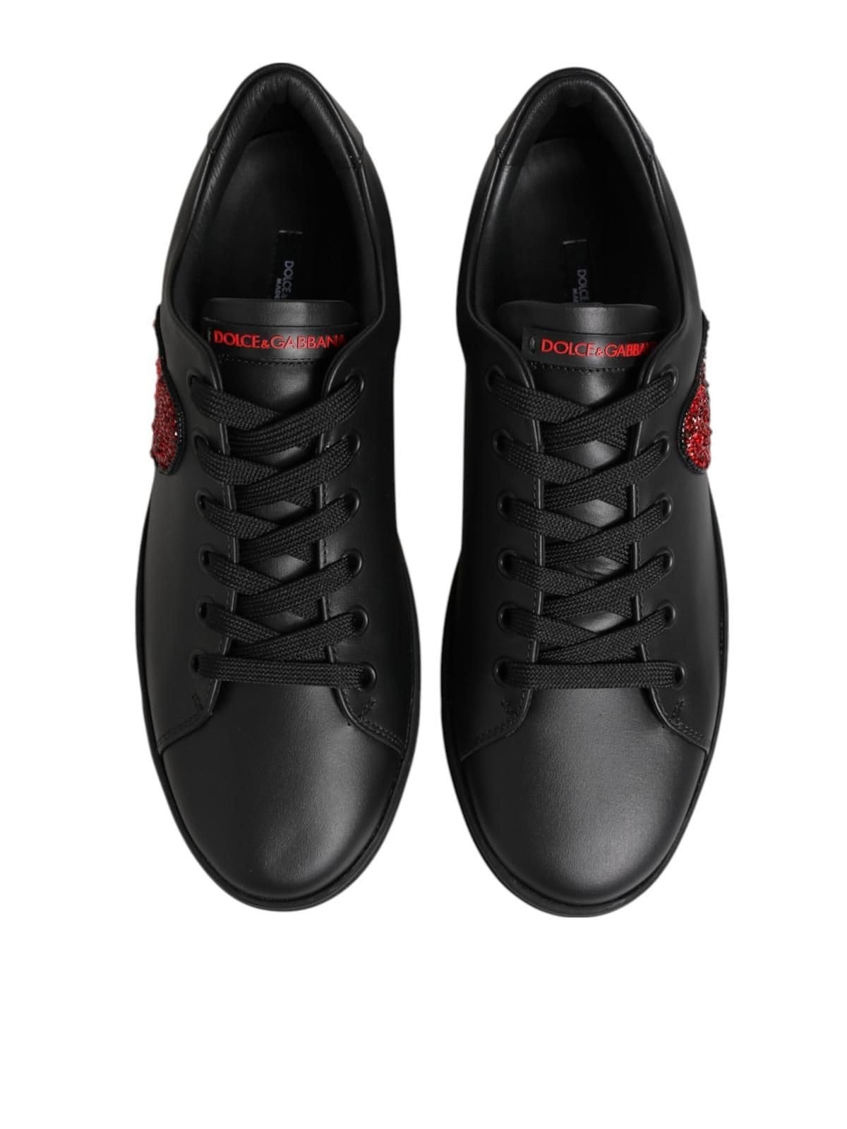 Dolce & Gabbana Dolce & Gabbana Women's Black Leather Crystal Heart Low Top Sneakers Shoes - 4