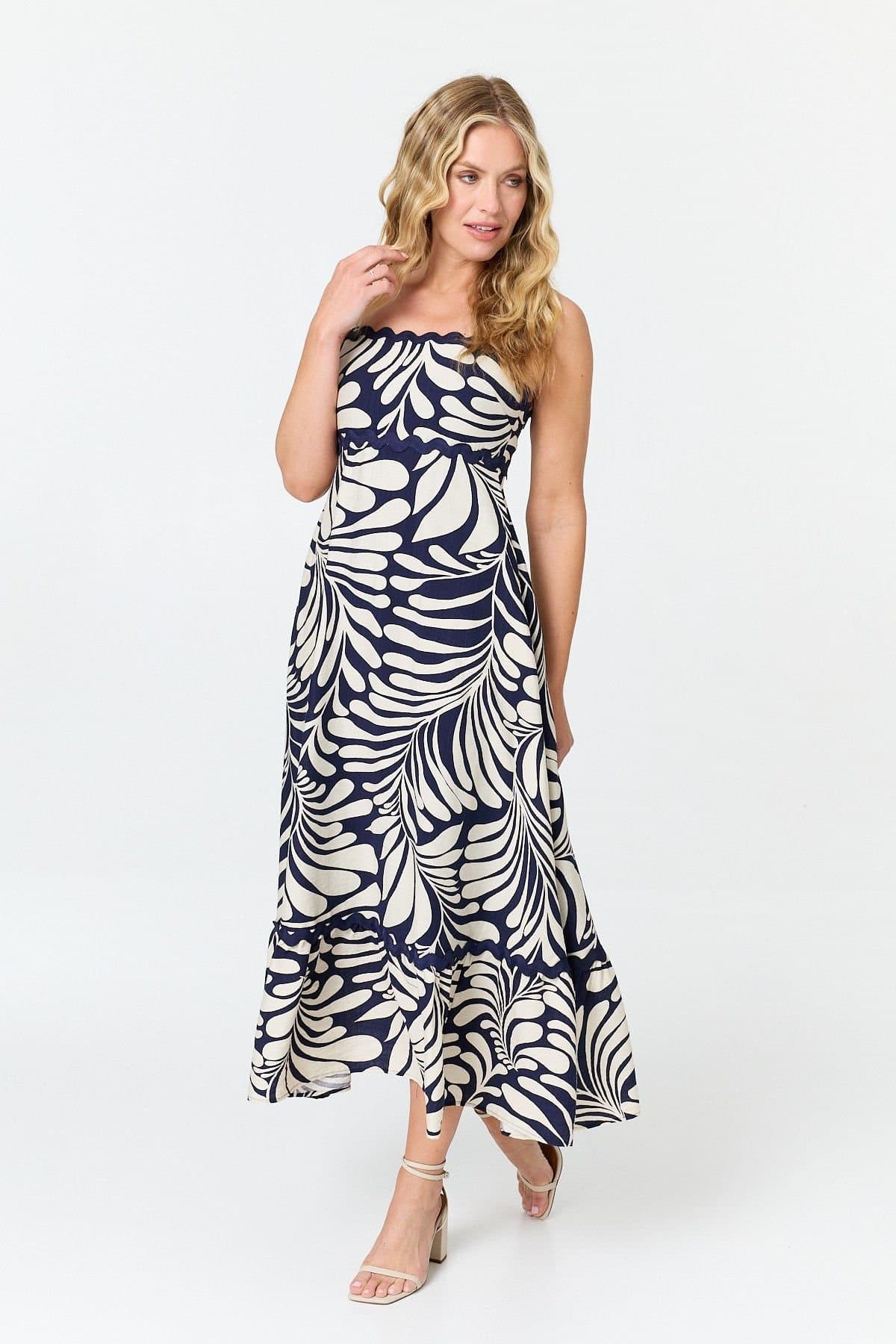 Izabel London Izabel London Women's Printed A-Line Cami Strap Maxi Dress in Navy