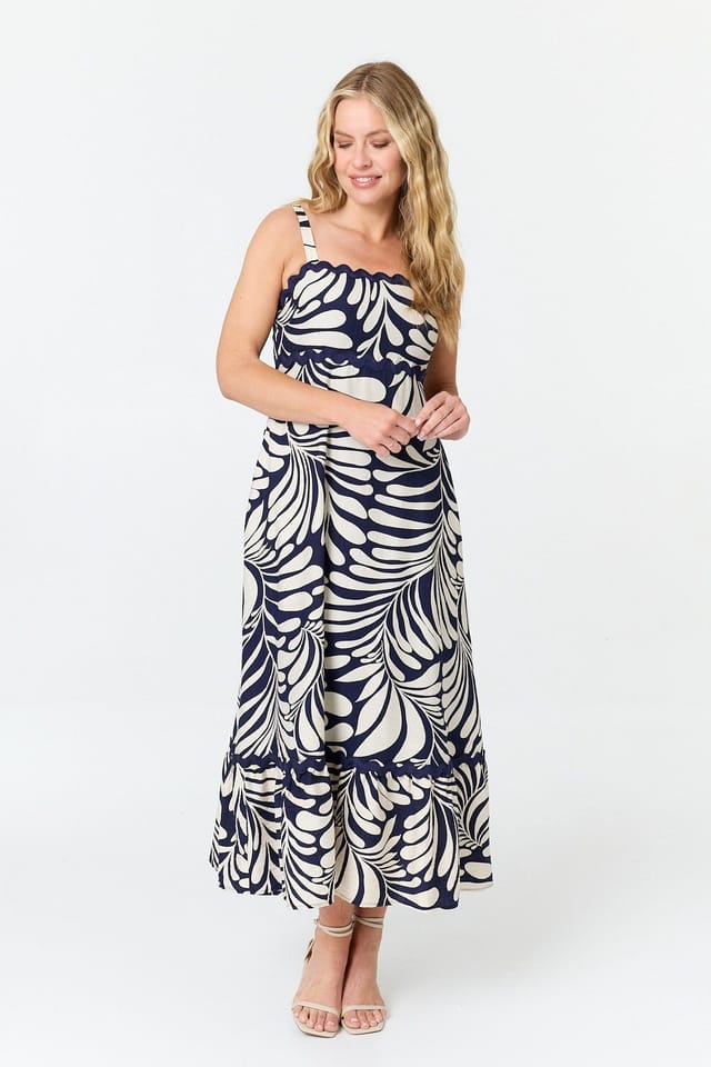 Izabel London Izabel London Women's Printed A-Line Cami Strap Maxi Dress in Navy - 2