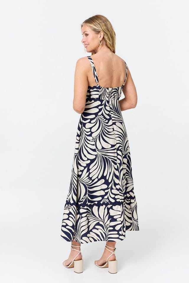 Izabel London Izabel London Women's Printed A-Line Cami Strap Maxi Dress in Navy - 3