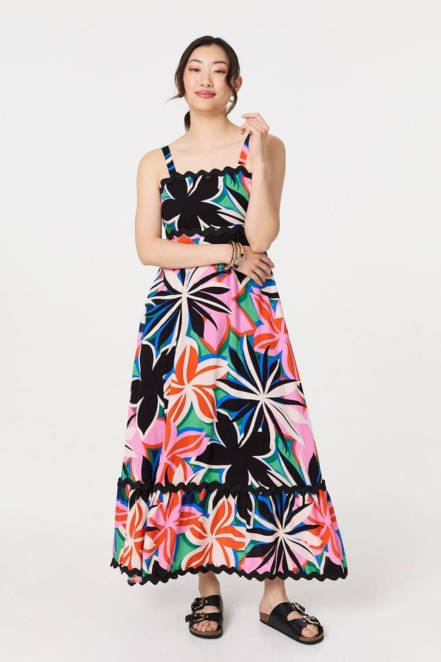 Izabel London Izabel London Women's Floral Wave Trim Sleeveless Maxi Dress in Black - 3