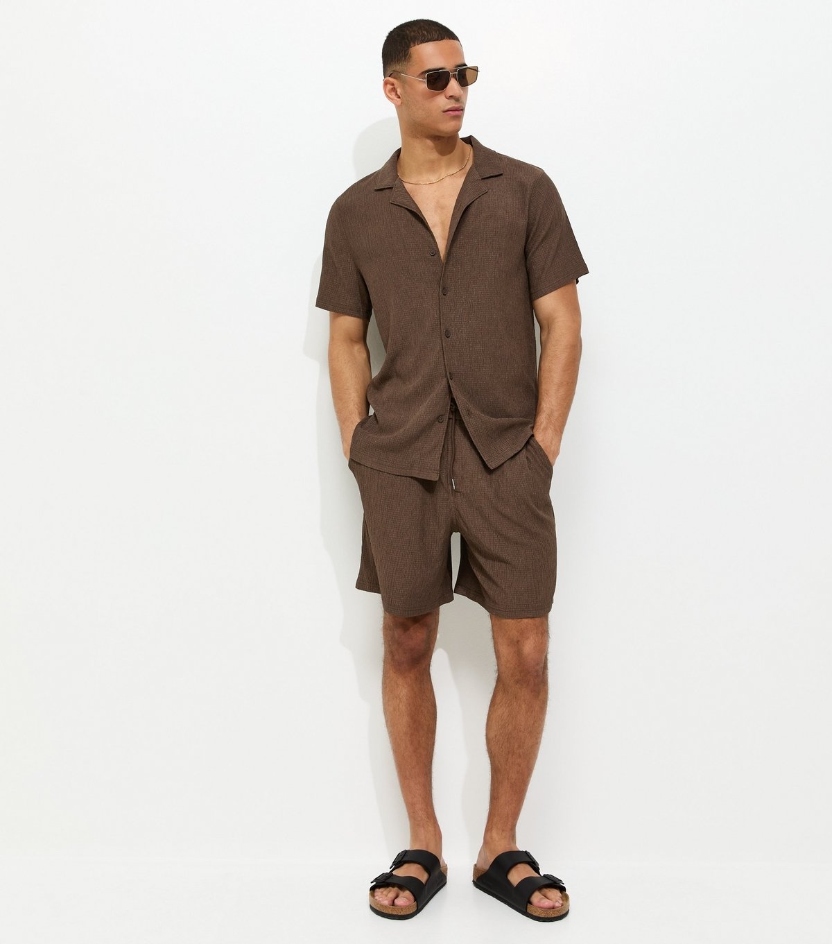 New Look Men's Dark Brown Short Sleeve Regular Crinkle Shirt New Look - 3