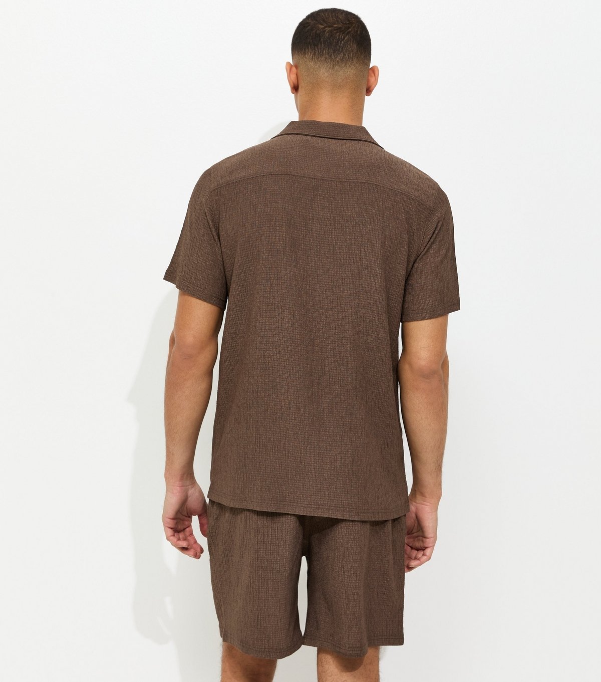 New Look Men's Dark Brown Short Sleeve Regular Crinkle Shirt New Look - 4