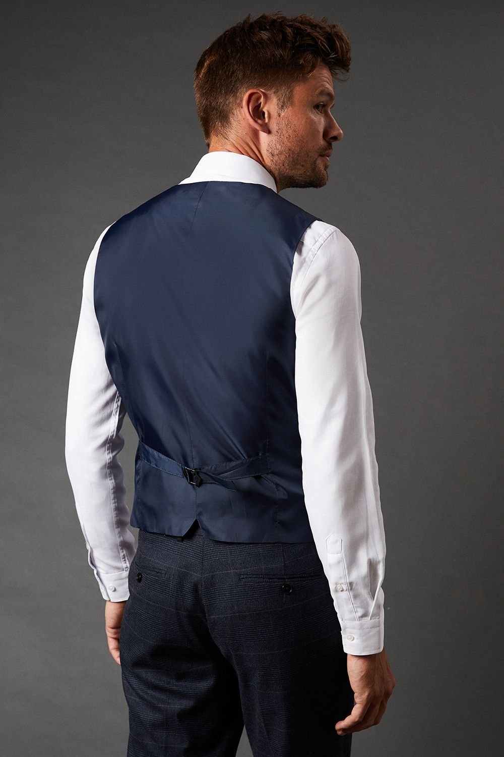 Burton Burton Men's Navy Slim Fit Tweed Look Check Waistcoat - 3