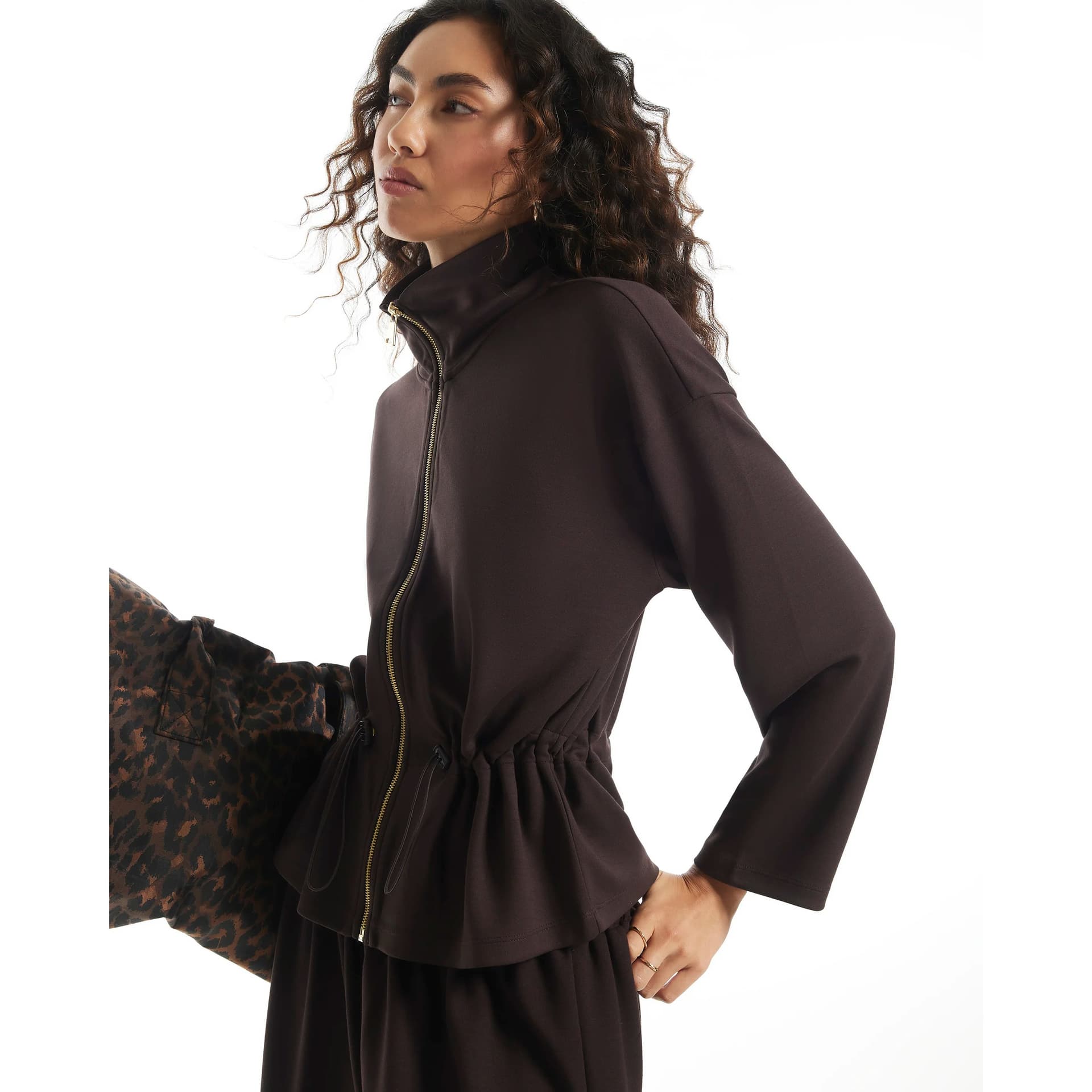River Island River Island Womens Brown Premium Zip Through Peplum Track Jacket