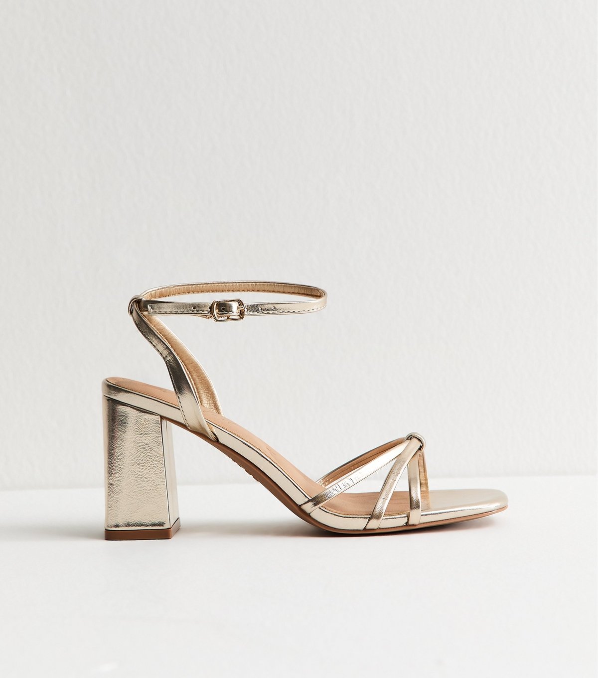 New Look Women's Gold Faux Leather Knot Strap Block Heel Sandals Vegan New Look - 2