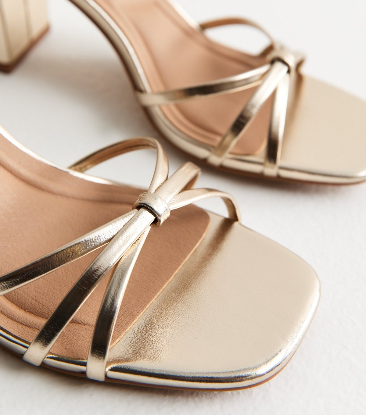 New Look Women's Gold Faux Leather Knot Strap Block Heel Sandals Vegan New Look - 3