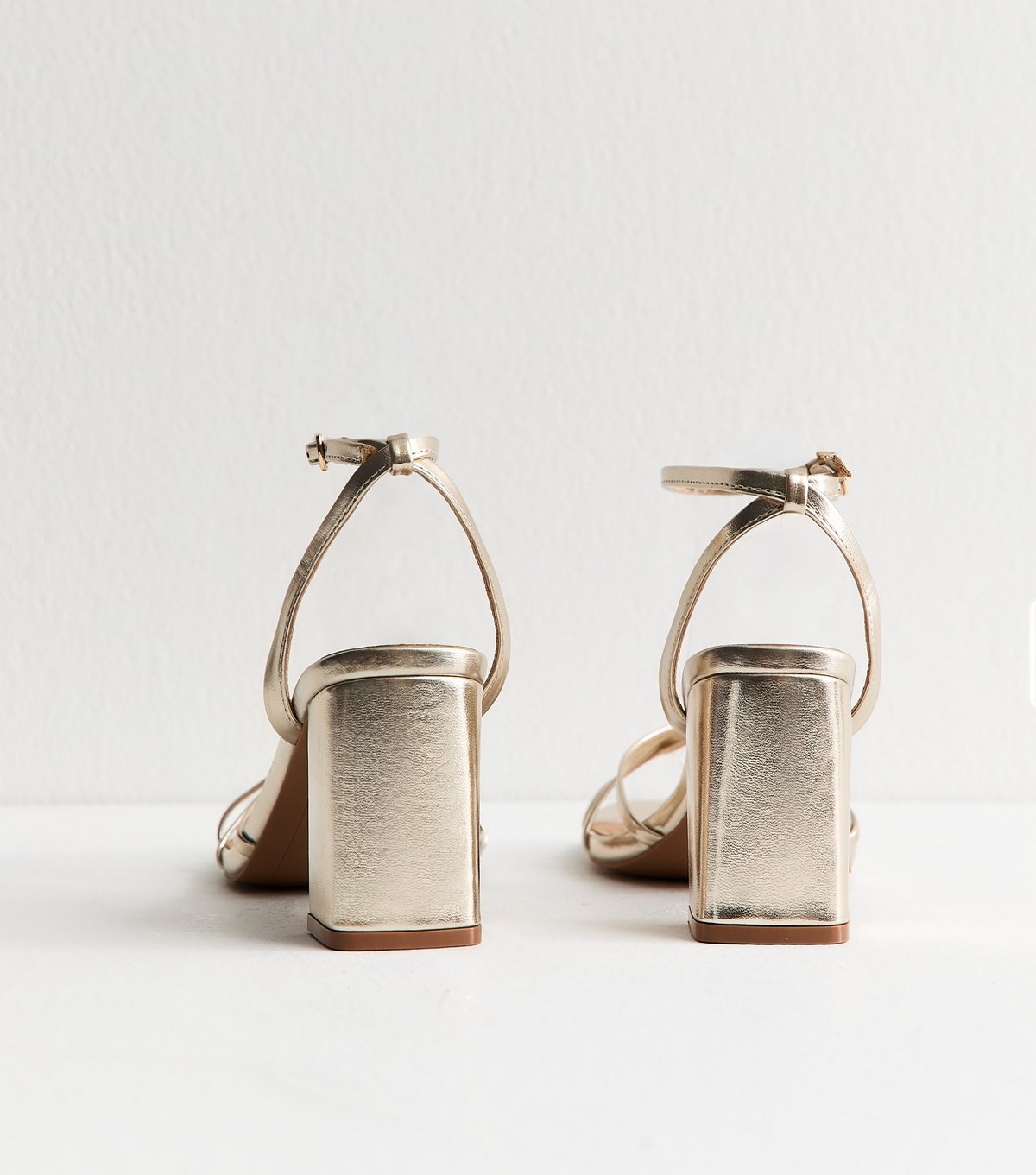 New Look Women's Gold Faux Leather Knot Strap Block Heel Sandals Vegan New Look - 4