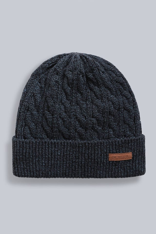 Animal Animal Men's 'Drew' Sherpa Faux Fur Lined Soft Knitted Warm Cosy Cable Beanie in Navy - 2