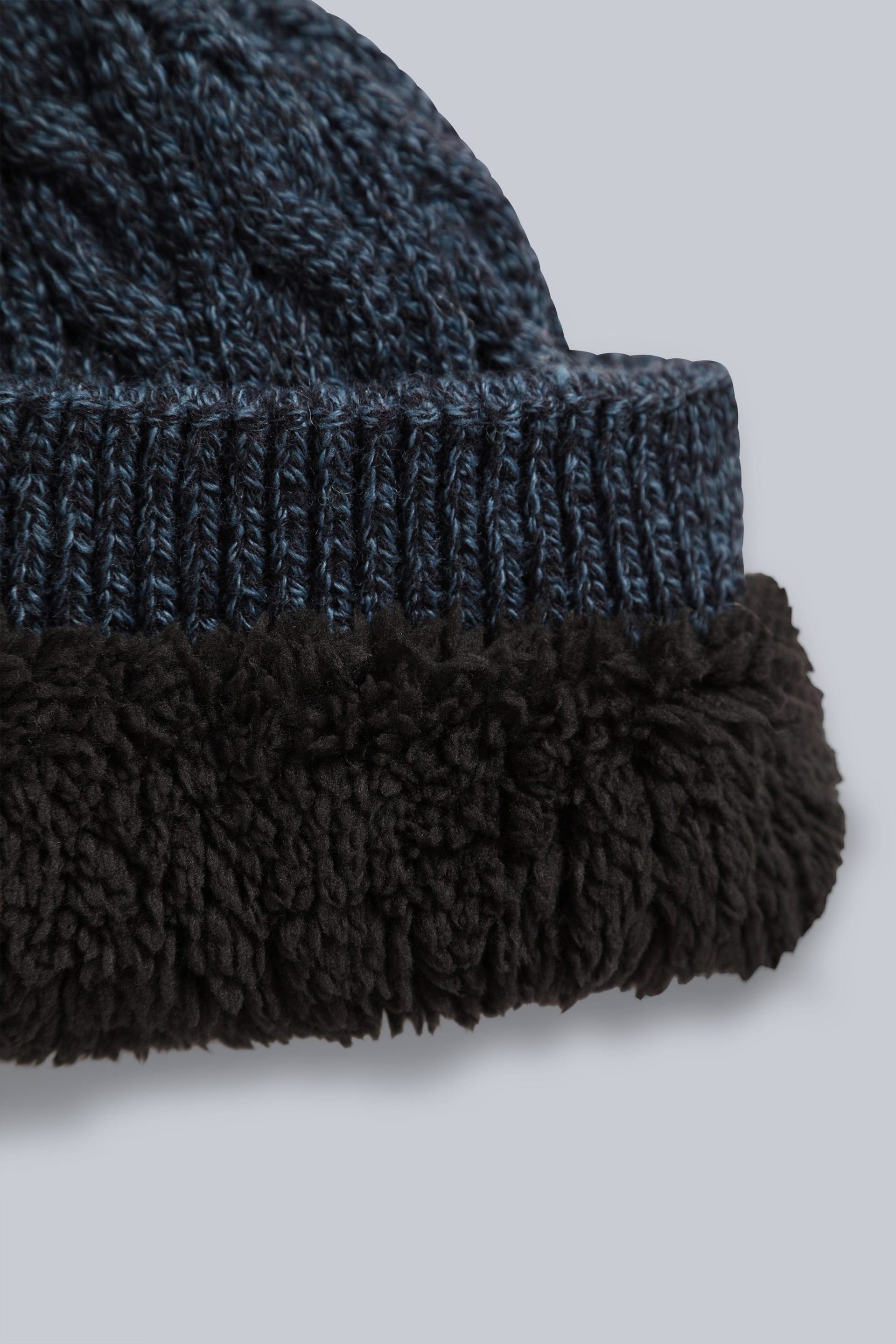 Animal Animal Men's 'Drew' Sherpa Faux Fur Lined Soft Knitted Warm Cosy Cable Beanie in Navy - 4