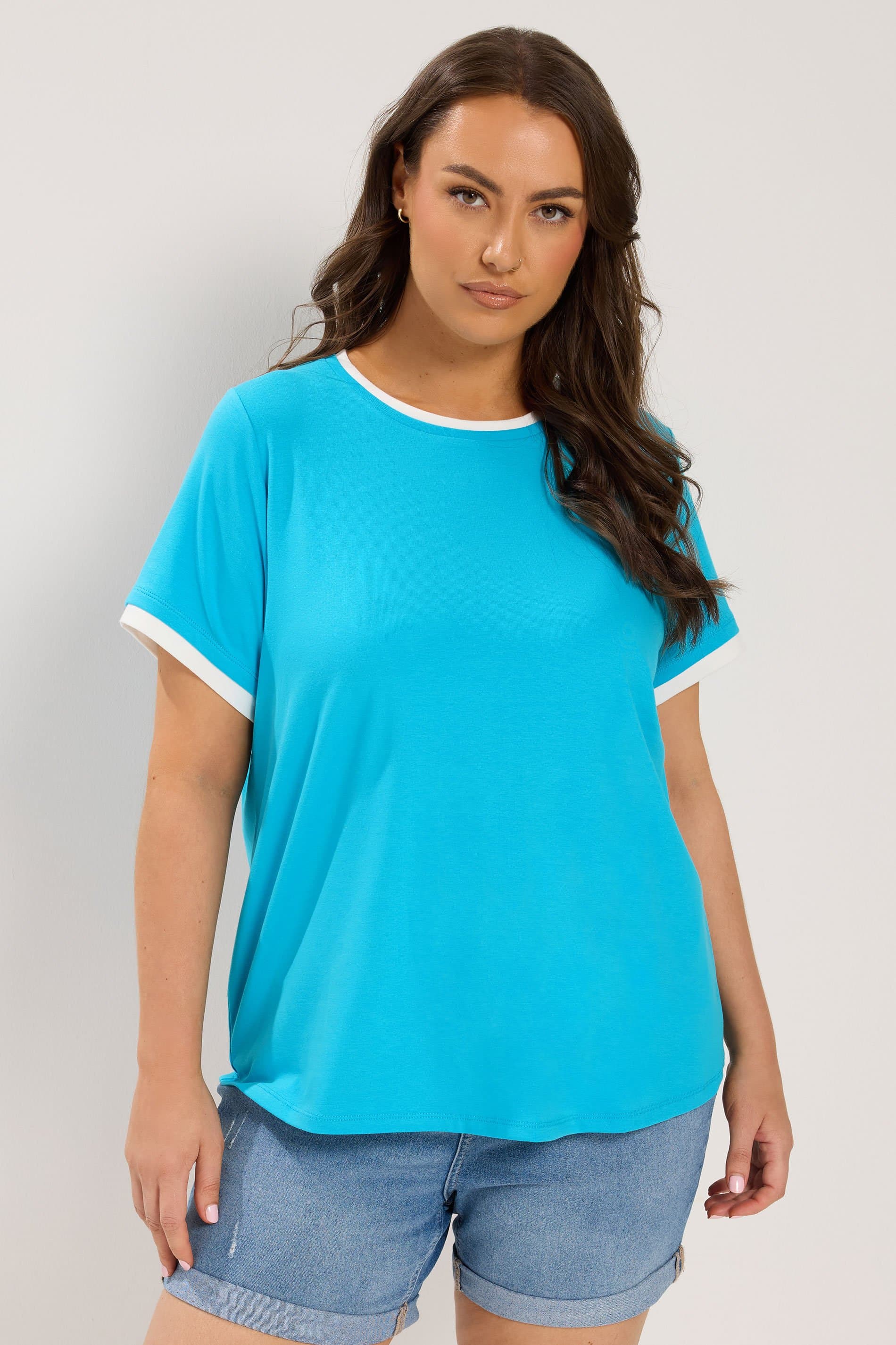 Yours Plus Size Blue Premium Ringer Tshirt