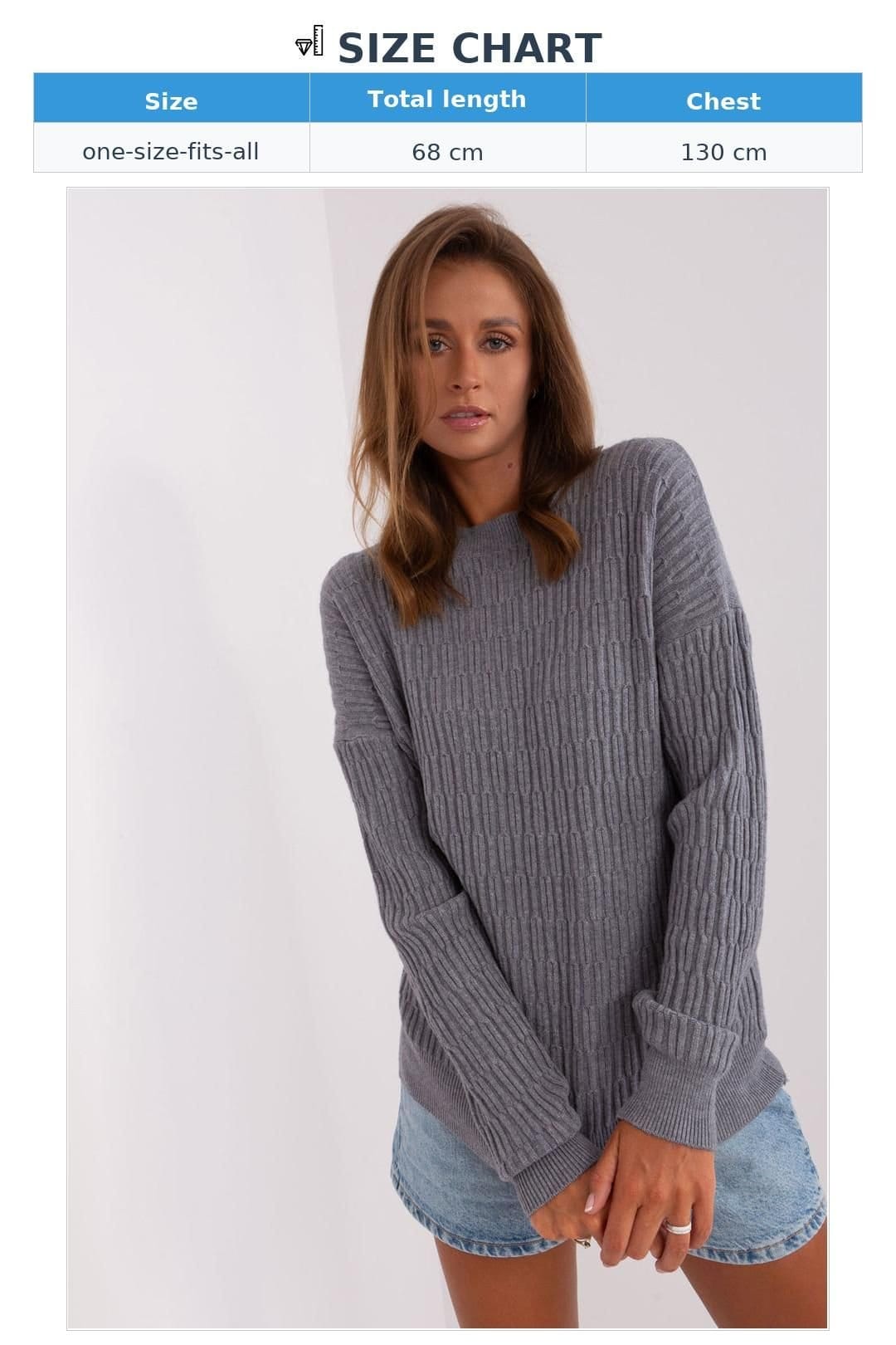 Love Lace Love Lace Women's Variegated Round Neck Long Sleeve Sweater in Grey - 4