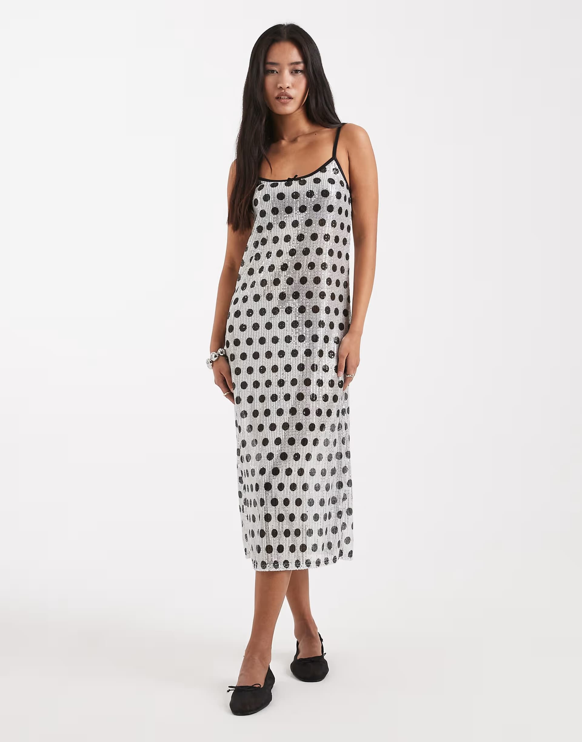 ASOS COLLUSION sheer sequin polka dot awkward length strappy dress