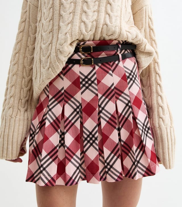 Tokyo Doll Women's Red Checked Pleated Mini Belted Skirt Tokyo Doll New Look - 3