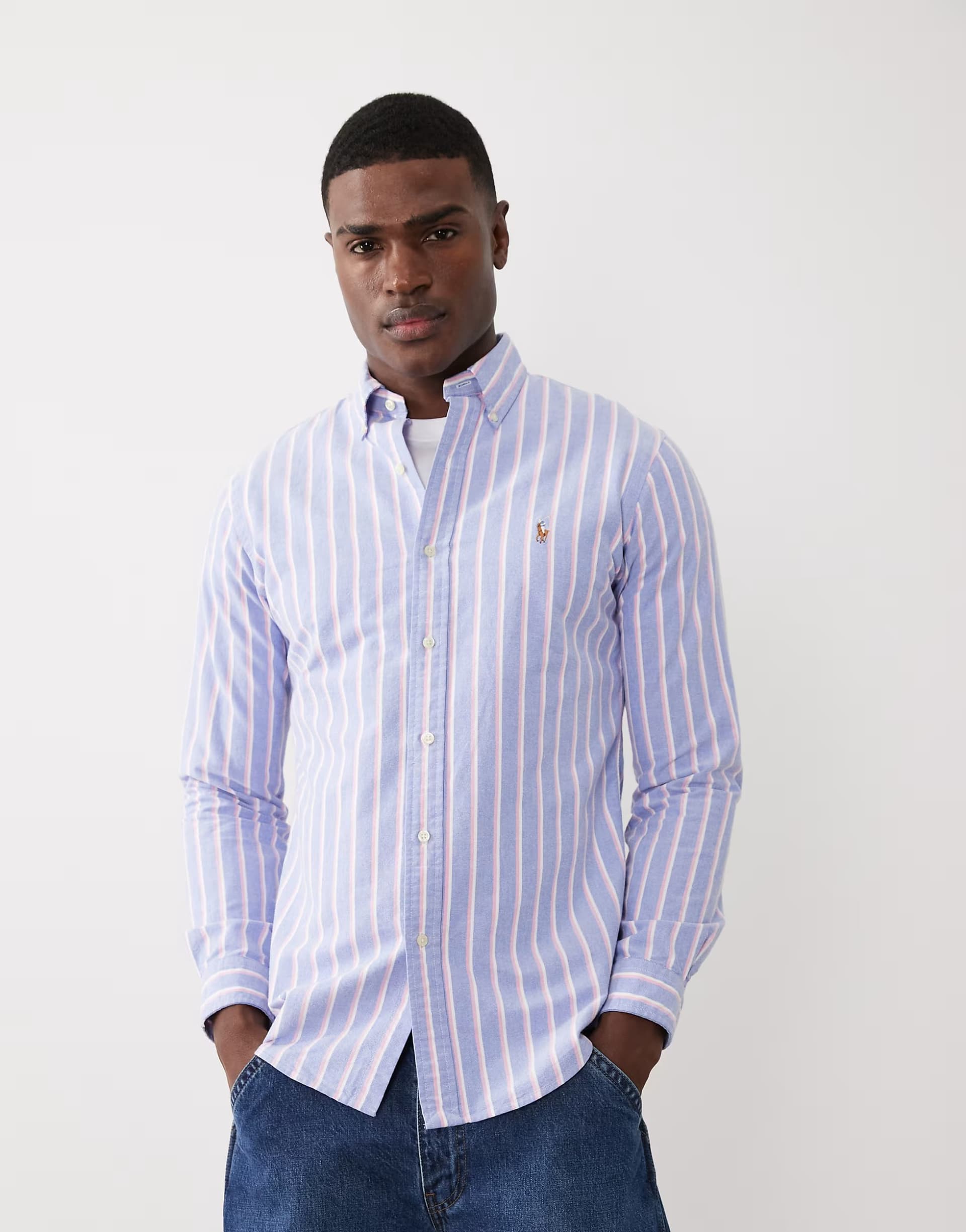 ASOS Polo Ralph Lauren icon logo long sleeve striped shirt in blue