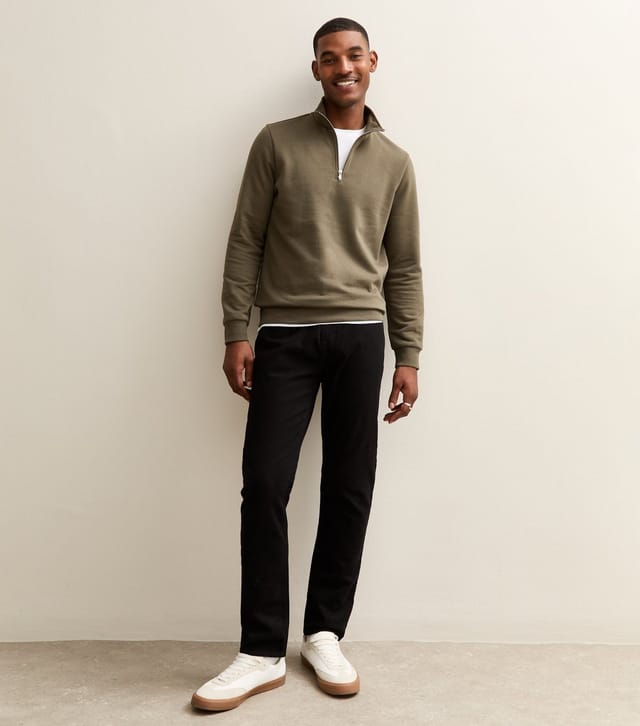 New Look Men's Mid Green Regular Quarter Zip Sweatshirt New Look - 3