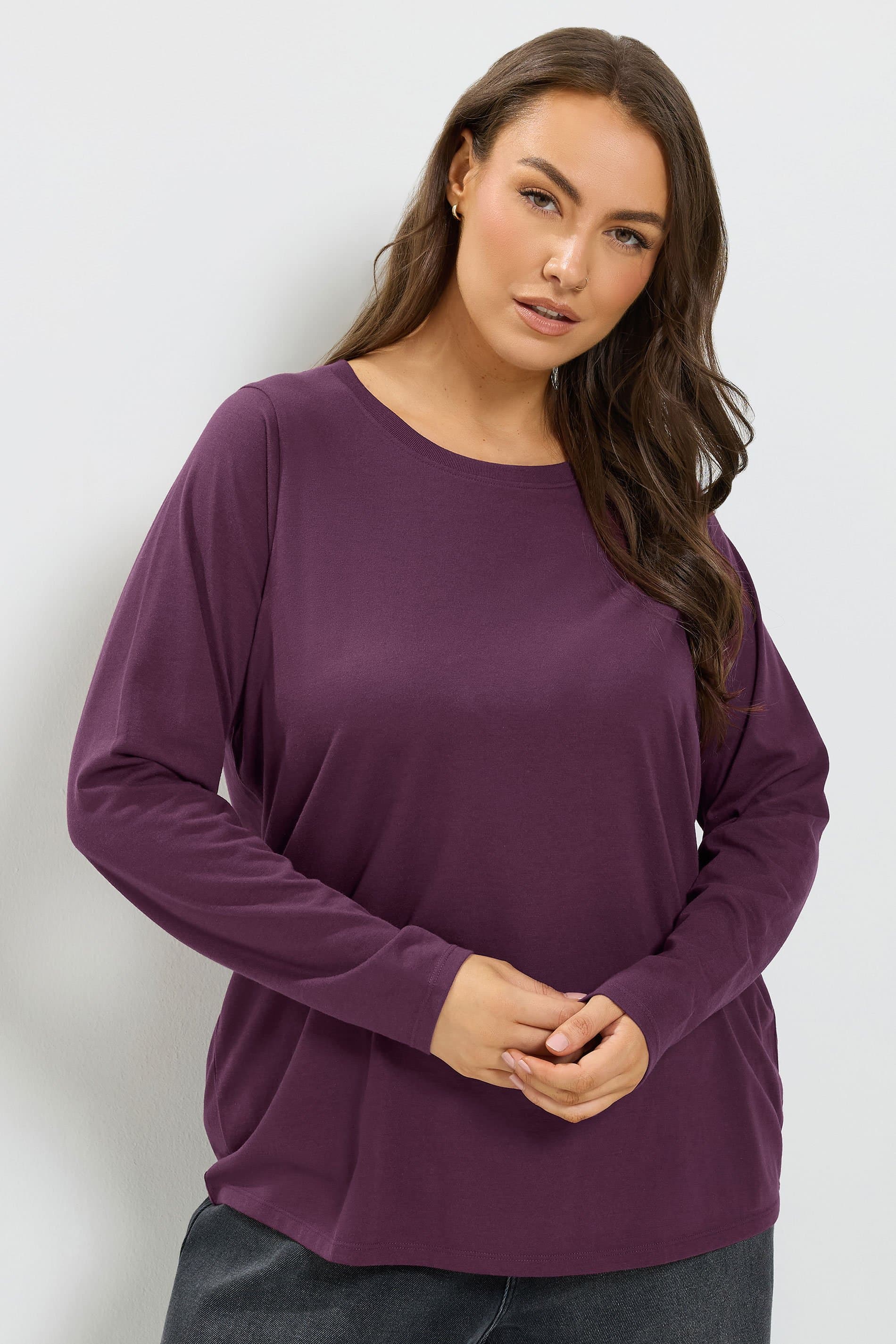 Yours Plus Size Dark Purple Long Sleeve Core Tshirt