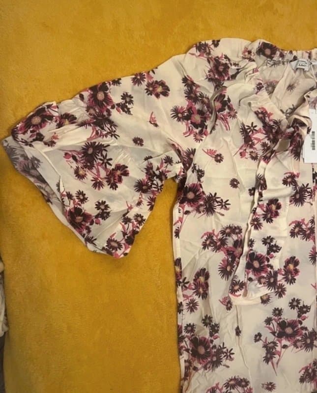 & Other Stories & Other Stories mini smock dress with tiered skirt and tie neck in pretty floral