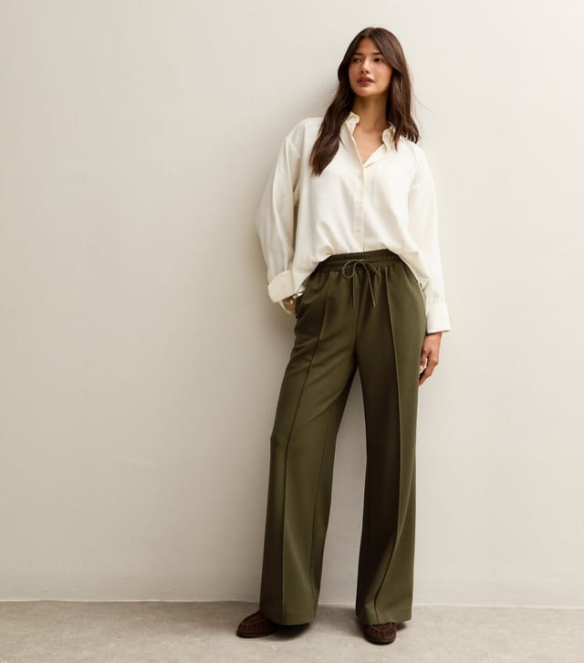 New Look Women's Green Wide Leg Elasticated Waist Jersey Trousers New Look - 3