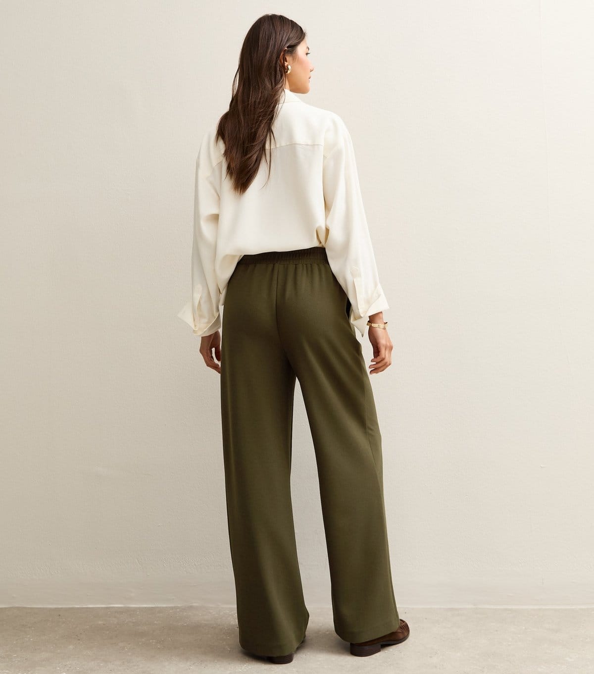 New Look Women's Green Wide Leg Elasticated Waist Jersey Trousers New Look - 4